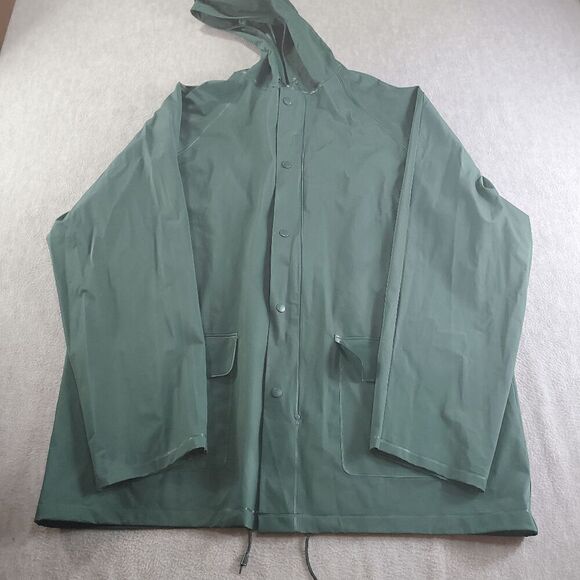 Bass Pro Shop Rain Suit Mens Large Green Fishing Hooded Jacket Snap Pants Set - Picture 1 of 16